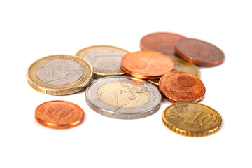 Pile of Euro coins isolated on white background