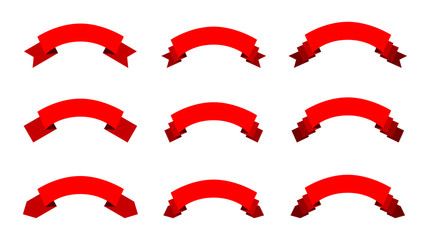 Set red ribbons banners flat Isolated on white background. vector illustration.