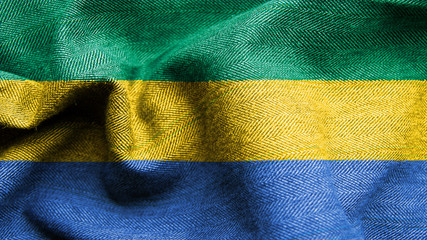 High resolution Gabonese flag flowing with texture fabric detail