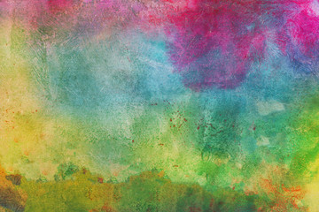 Bright colorful watercolor paper textures on white background. Chaotic abstract organic design.