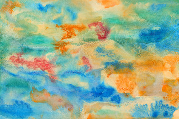 Bright colorful watercolor paper textures on white background. Chaotic abstract organic design.