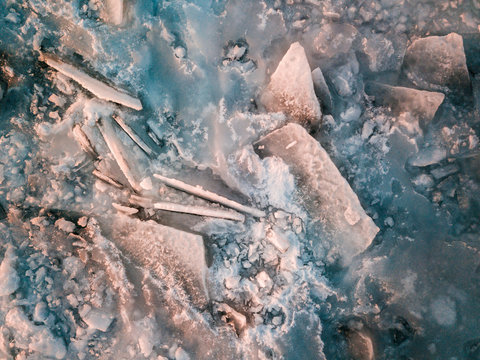 Frozen lake surface looks like exotic alien landscape