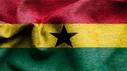 High resolution Ghana flag flowing with texture fabric detail