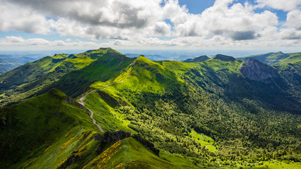 Panoramic landscape of volcanic mountains