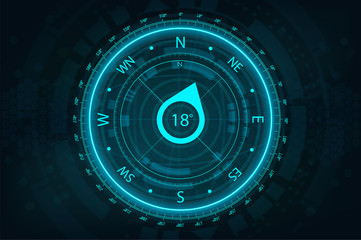 Futuristic Compass in HUD style for UI and UX, website or mobile application. Futuristic user interface gadget.  Compass FUI, HUD. Vector illustration device  © SergeyBitos