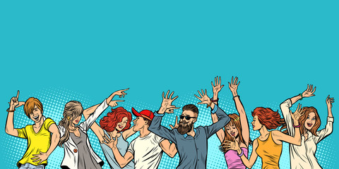 dancing young men boys and girls, copy space on top © studiostoks