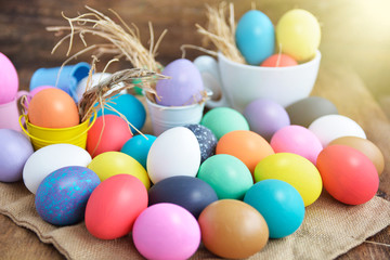 Fototapeta na wymiar multicolor Easter eggs - Happy Easter card