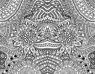 Psychedelic tribal funky symmetrical background. Coloring page for adults. Vector illustration