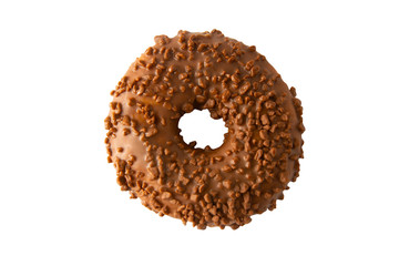 Chocolate donut on white background, isolated. Donut with copy space.