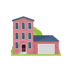 Cute red brick house with three floors and garage