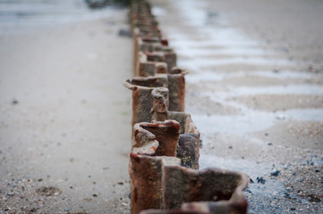 rusty steel on the beach
