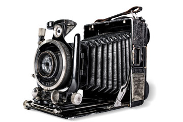 Old camera on white background, isolated.