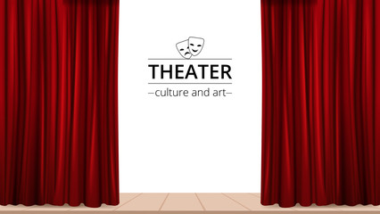 Banner with a stage and theatrical red curtains on a white background