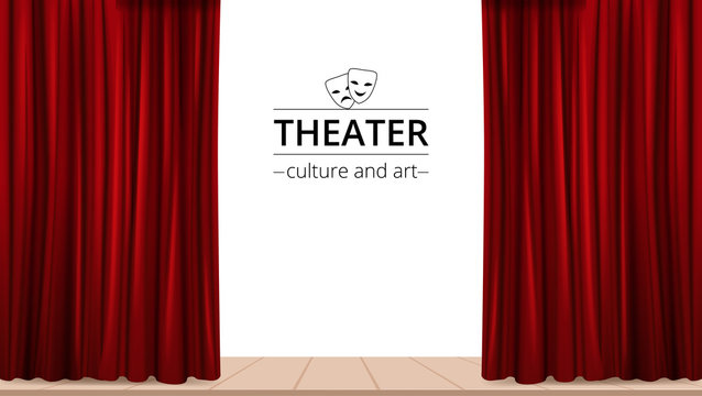 Banner with a stage and theatrical red curtains on a white background Stock  Vector | Adobe Stock