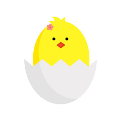 Vector easter illustration. Yellow chicken in eggshell. Baby chicken in egg