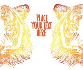 The head of a tiger. Meditation, coloring of the mandala. Drawing manually, templates. Background for text