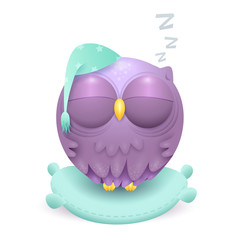 Cute little sleeping owl character on a pillow