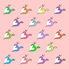 Seamless pattern with symbols aum and hearts