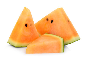 sliced king orange watermelon or sweet gold watermelon isolated on white background