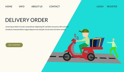 Obraz na płótnie Canvas Delivery order vector illustration concept, human with motorcycle concept, can use for, landing page, template, ui, web, mobile app, poster, banner, leaflets, background.