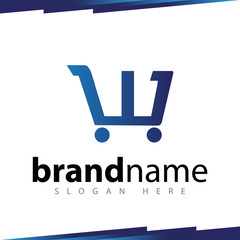 w Letter with shopping cart logo template