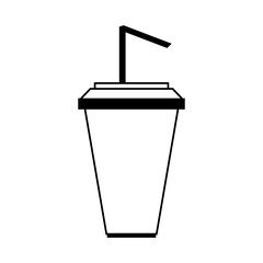 Soda cup with straw cartoon isolated in black and white
