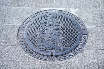 sewer cap / manhole cover / hatch with Yokohama ship