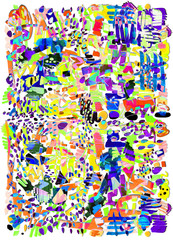 Obraz premium Modern multicolor futuristic pop art pattern. Bright color abstract painting in Neo Memphis style.