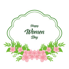 Vector illustration writing happy women day with beautiful leaf wreath frame