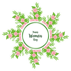 Vector illustration writing happy women day with beautiful leaf wreath frame