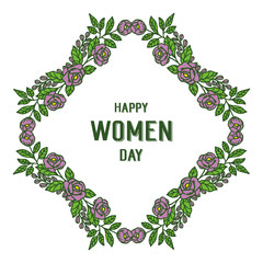 Vector illustration lettering happy women day with abstract purple flower frames