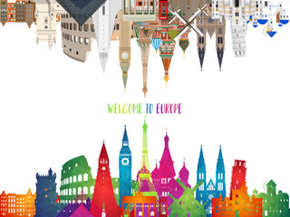 Europe famous Landmark paper art. Global Travel And Journey Infographic. Vector Flat Design Template.vector/illustration.Can be used for your banner, business, education, website or any artwork.