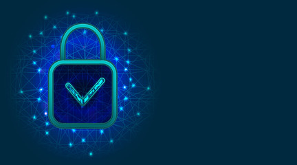 GDPR or General Data Protection Regulation. Cyber security technology design with padlock and check mark. Information safety, digital data protection concept.