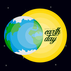 Earth and the sun on a space background. Earth day. Vector illustration design