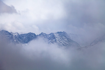 Fototapeta premium Western Sichuan, China, Baron Hill scenery with snow