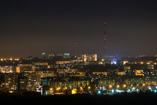 night city lights panorama, television tower and temple © Dmitrii