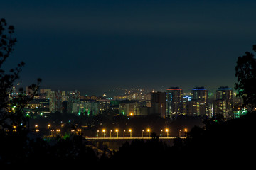 lights of the night city, the bridge over the river Tom