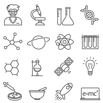 Chemistry, biology science line icons