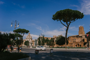ROME, ITALY - 11 SEPTEMBER 2018: The ancient city of Rome on a Sunny day, people walk, drive cars