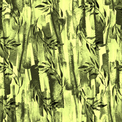 Vintage seamless watercolor pattern of plants, wild grasses, algae, twigs, branch, basil, sprout, plant. watercolor stylish pattern. Abstract paint splash. Trendy background. Abstract grunge texture