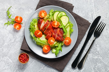 Chicken meat and vegetables salad.