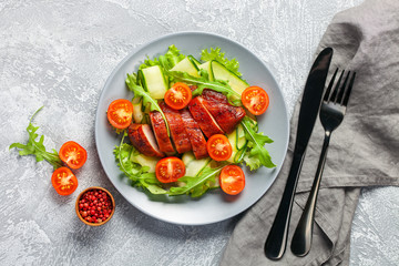 Chicken meat and vegetables salad.