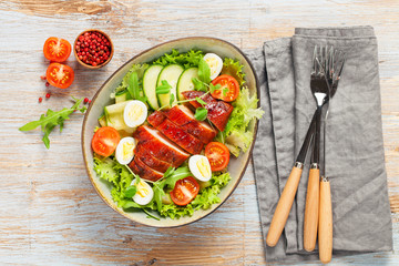 Chicken meat and vegetables salad.