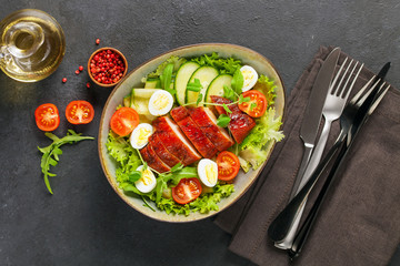 Chicken meat and vegetables salad.