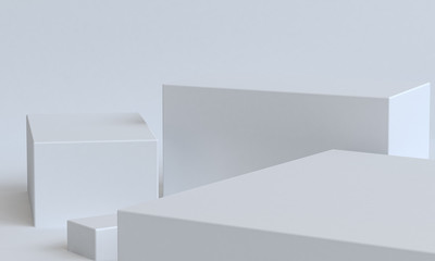 Beautiful White box geometrical abstract background, pastel colors, 3D render.