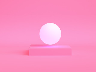 white glow ball and Pink podium geometrical abstract background, pastel colors, 3D render, trend poster, Illustration , Minimalist Style.