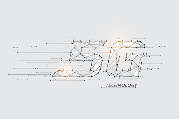 Obraz premium The particles, geometric art, line and dot of internet speed.