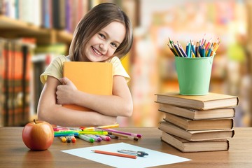 Child kid happy studying closeup funny school