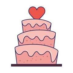 Wedding cake with heart cartoon blue lines