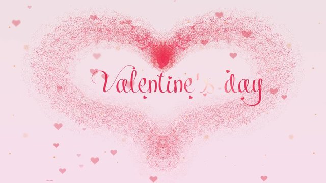 Valentine's Day heart made of pink splash is appearing. Then comes the lettering. The heart is dispersing. Isolated on light pink background. Be my valentine Share love. Action. Animation. 4K.